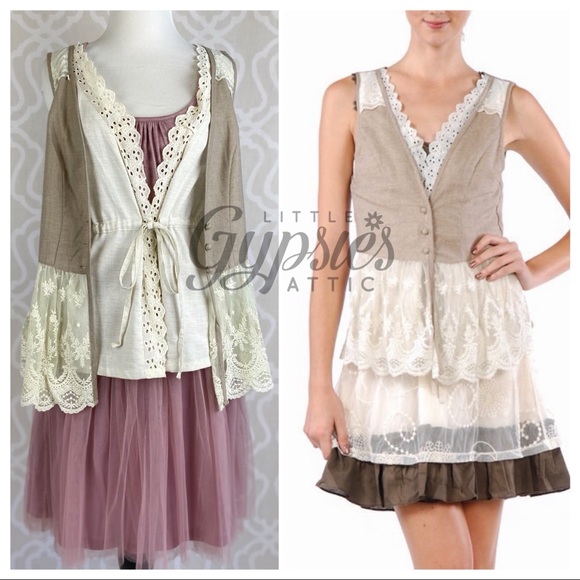 A'Reve Tops - A’reve Peplum Lace Layered Tunic Vest Style Top